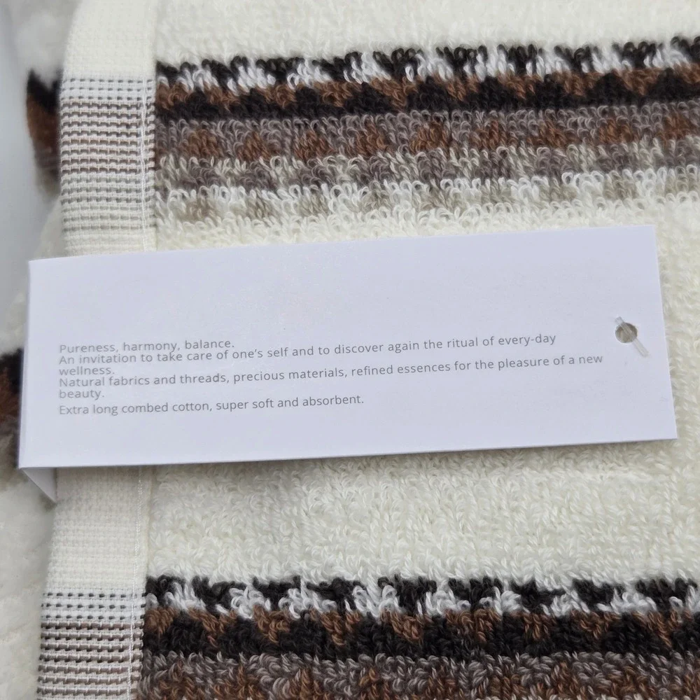Felpinter 4pc Cotton Bath Hand Towel Set Chevron Stripe Cream Brown Portugal